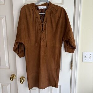 Gerard Darel Rich Carmel Brown Suede Mid Length Dress | Size 4